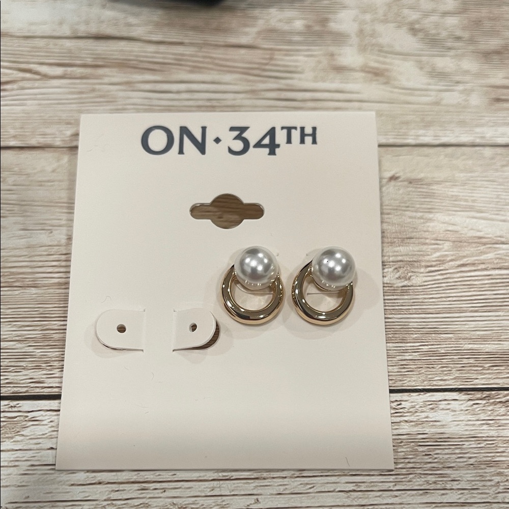 ON 34TH Dual Tone Pearl‎ Earrings